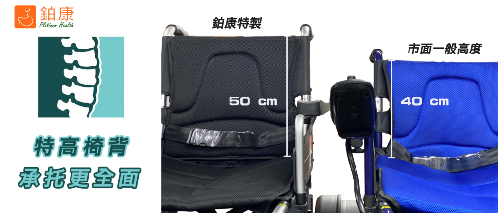 鉑康特製特高椅背電動輪椅，承托更全面
